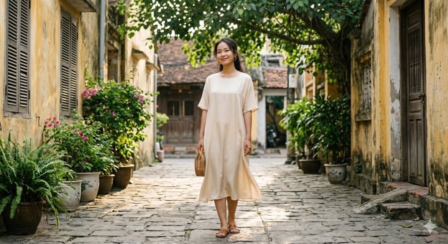 Chỉ cần một chiếc váy tối giản với chất liệu đẹp cũng đủ tạo nên vẻ ngoài thanh lịch.