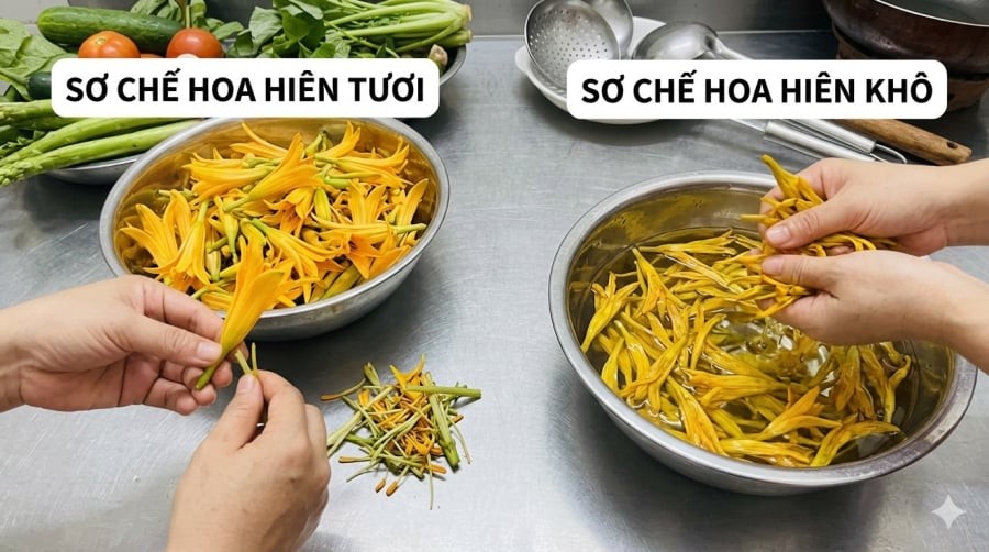 Hoa hiên là nguyên liệu quen thuộc, có thể dùng dạng tươi hoặc khô sau khi xử lý đúng cách
