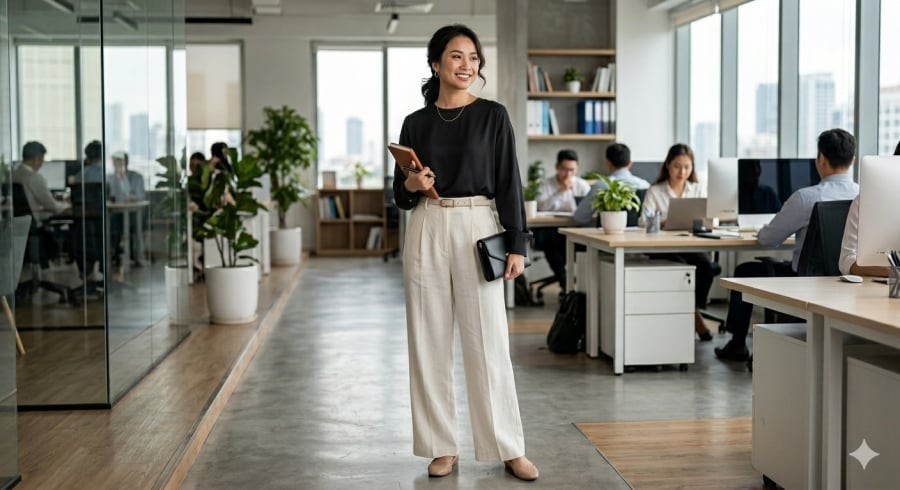 Chỉ cần thay đổi cách phối, áo blouse đen có thể phù hợp từ đi làm đến dạo phố.