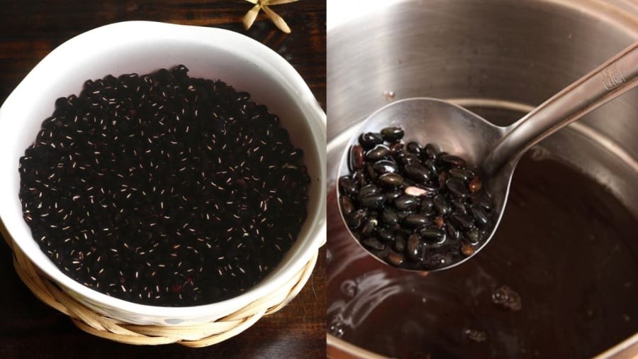 Trước khi nấu chè, bạn nên ngâm đậu đen trong nước cho hạt đậu nở căng.