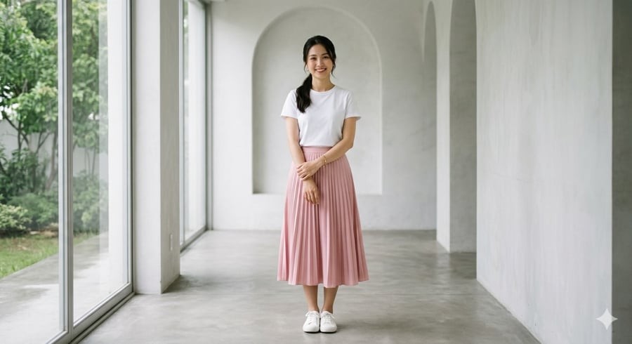 Set đồ trắng – hồng mang lại vẻ ngoài thanh lịch, nữ tính và dễ ứng dụng cho ngày đi làm.