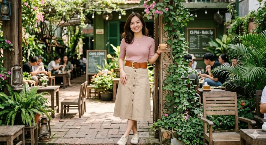 Điểm nhấn thắt lưng giúp outfit thêm cá tính mà vẫn giữ được nét nữ tính.