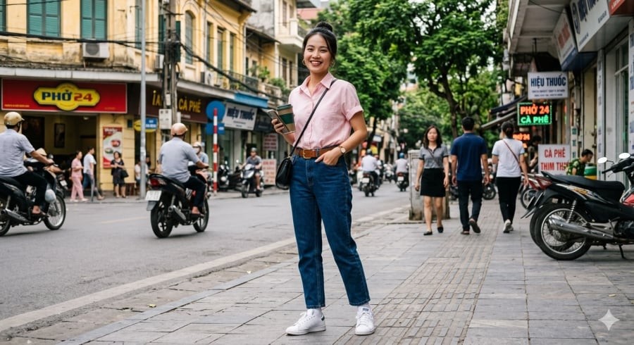 Quần cạp cao giúp kéo dài tỷ lệ cơ thể, tạo cảm giác cao ráo và thanh thoát.