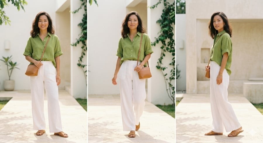 Xanh quả bơ giúp outfit trở nên tươi mới, dễ mặc mà vẫn bắt kịp xu hướng.