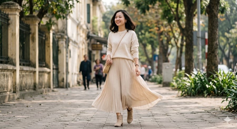 Chân váy dài mang lại vẻ thanh lịch, phù hợp cả đi làm lẫn dạo phố.