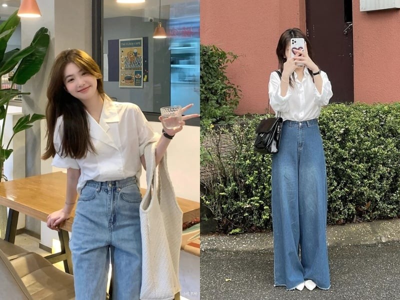 Bộ đôi sơ mi trắng và quần jeans luôn giữ được sức hút nhờ sự đơn giản nhưng hiệu quả.