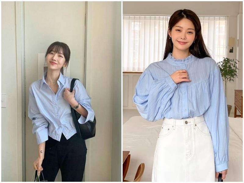 Để tăng sự thoải mái trong những ngày hè, áo sơ mi xanh có thể đi cùng quần short trắng.