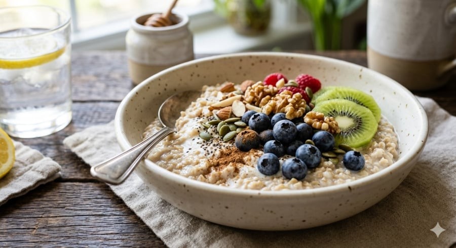 Kết hợp ngũ cốc với protein và chất béo tốt giúp cân bằng dinh dưỡng và ổn định năng lượng.