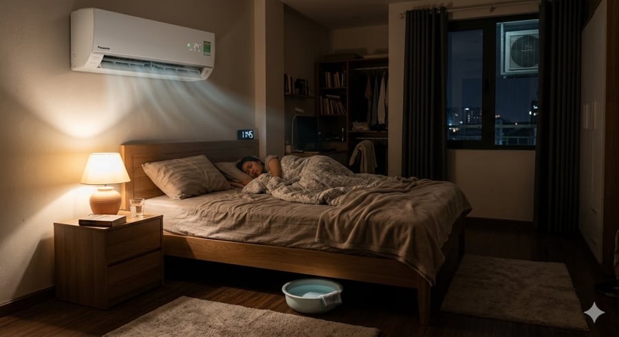 Một chậu nước nhỏ dưới gầm giường có thể giúp không khí phòng điều hòa bớt khô, dễ chịu hơn khi ngủ.