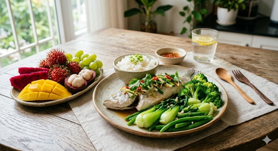 Chế độ ăn cân bằng, ít muối giúp hỗ trợ cơ thể duy trì chức năng ổn định.