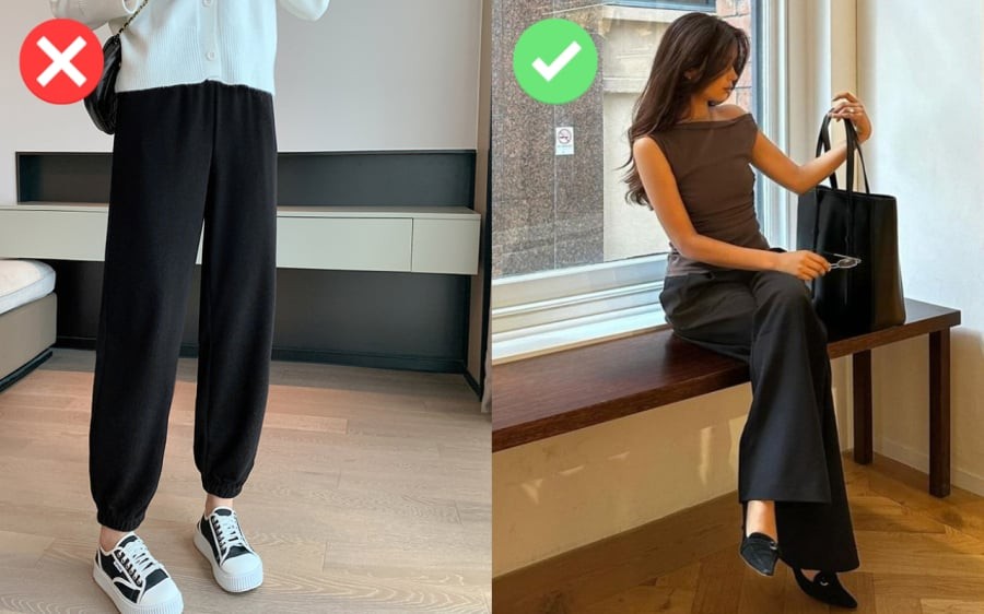 Thiết kế bo gấu với phần ống rộng phía trên và bó lại ở cổ chân từng được ưa chuộng vì sự thoải mái.