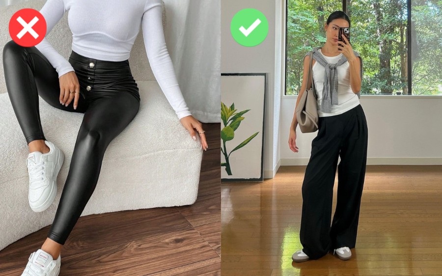 Khi gặp ánh sáng, bề mặt bóng dễ phản chiếu mạnh, khiến tổng thể trang phục trở nên “lệch tông” và kém sang.