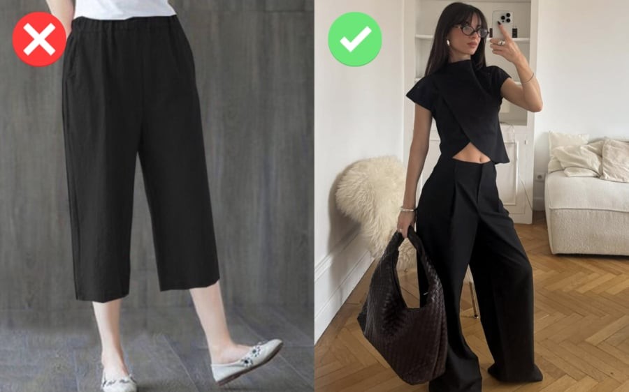 Độ dài lưng chừng dễ khiến đôi chân trông ngắn hơn, đồng thời làm tổng thể thiếu sự liền mạch.