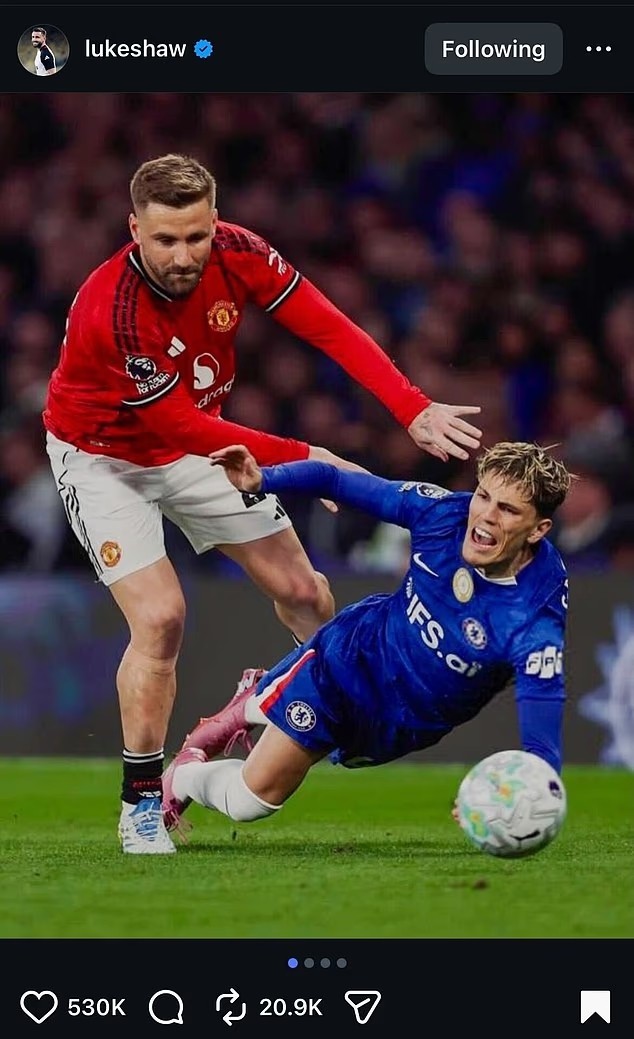 Bài đăng của Luke Shaw trân mạng xã hội.