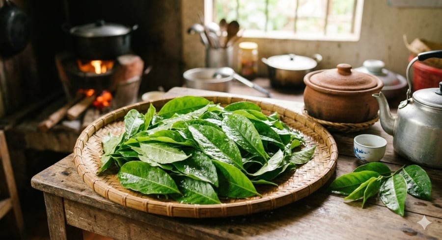 Lá vối tươi – nguyên liệu dân dã quen thuộc trong nhiều gia đình Việt.