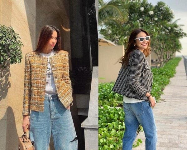 Tweed là chất liệu dệt có bề mặt hơi sần, thường được làm từ len hoặc sợi tổng hợp, mang lại cảm giác dày dặn và cao cấp. 