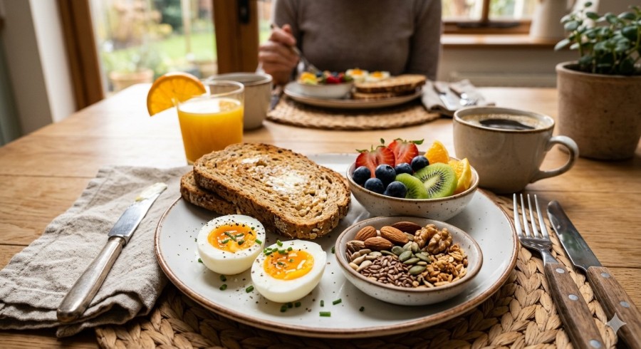 Kết hợp đa dạng thực phẩm giúp bữa sáng cân bằng và duy trì năng lượng ổn định.