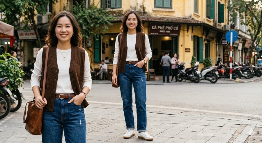 Áo gile kết hợp jeans – linh hoạt từ môi trường công sở đến những buổi gặp gỡ sau giờ làm.