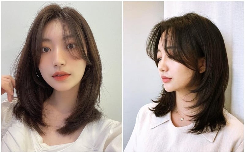Phần mái dài ôm nhẹ hai bên giúp che khuyết điểm như trán cao hoặc gương mặt to, đồng thời tạo cảm giác mềm mại hơn cho tổng thể.