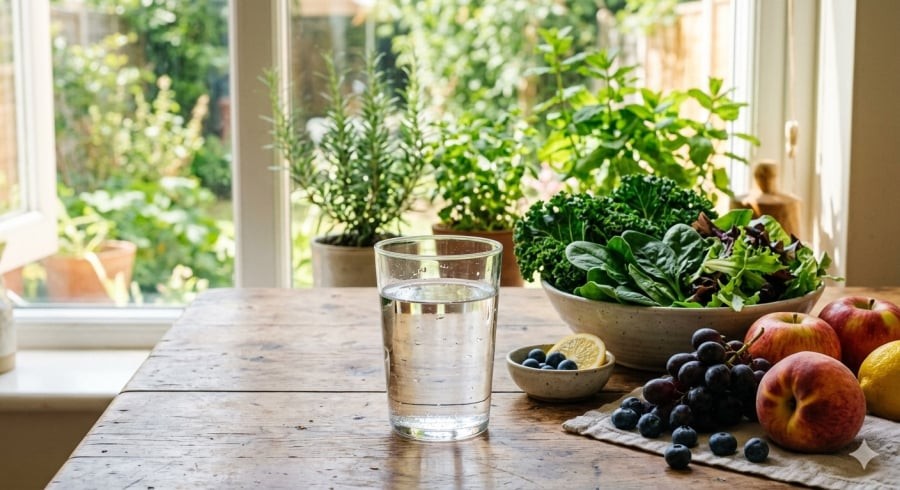 Uống đủ nước và bổ sung rau xanh mỗi ngày giúp hỗ trợ chức năng thận