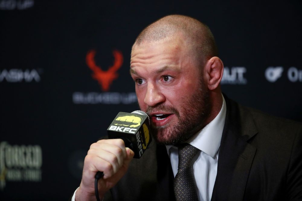 MIAMI, FLORIDA - MARCH 27: Conor McGregor interacts with media after BKFC 70 Hollywood at Hard Rock Live