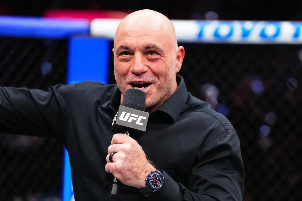 LAS VEGAS, NEVADA - JANUARY 24: Joe Rogan intervies Josh Hokit after a victory against Denzel Freeman