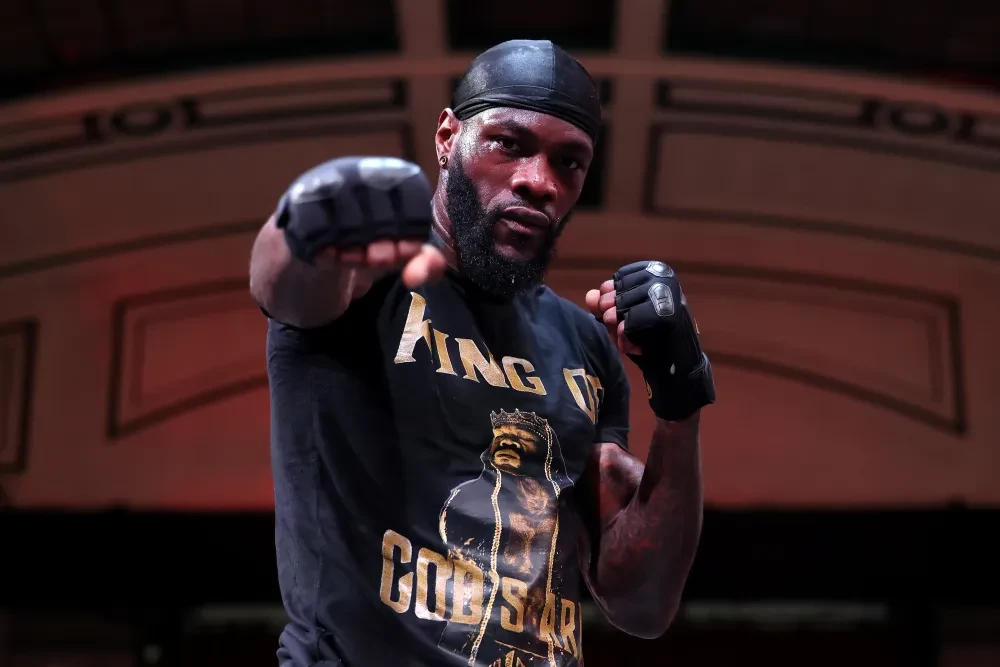 LONDON, ENGLAND - APRIL 01: Deontay Wilder poses for a photo ahead of his Heavyweight fight against Derek Chisora