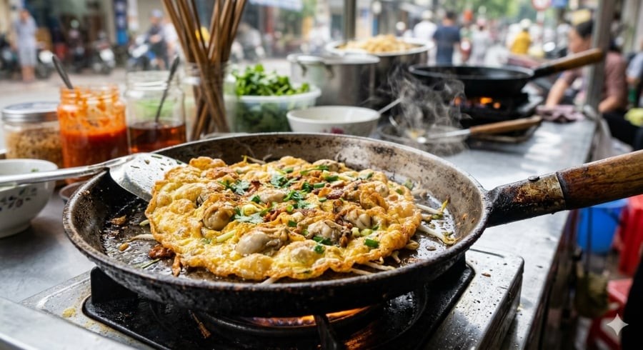 Hàu chiên trứng vàng giòn – món nhanh gọn nhưng cực “tốn cơm”.