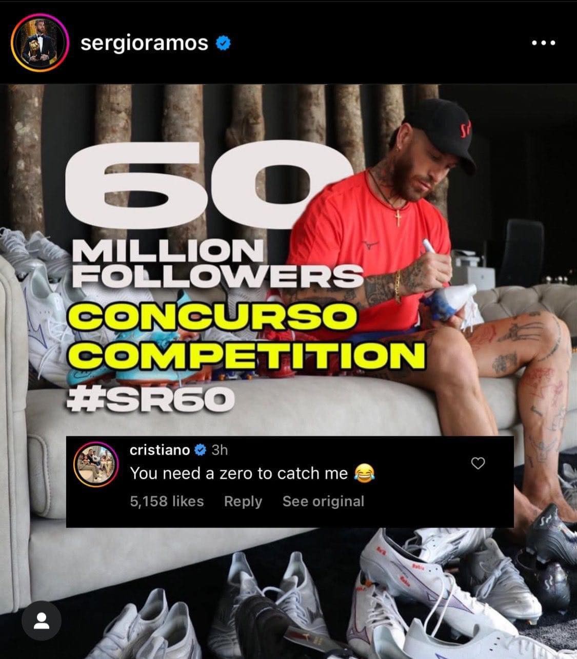 Ronaldo 'flexing' khi Ramos mừng 60 triệu theo dõi trên Instagram - Bóng Đá