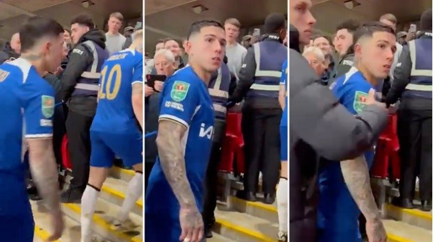 Chelsea star Enzo Fernandez reacts as he’s teased by fan after Carabao Cup final defeat to Liverpool - Bóng Đá