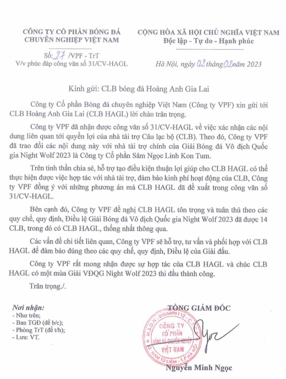 Xung đột HAGL với VPF được giải quyết êm đẹp - Bóng Đá