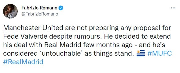 Manchester United are not preparing any proposal for Fede Valverde despite rumours. - Bóng Đá