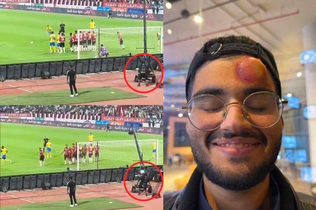 Ronaldo sút phạt khiến cameraman bươu trán - Bóng Đá
