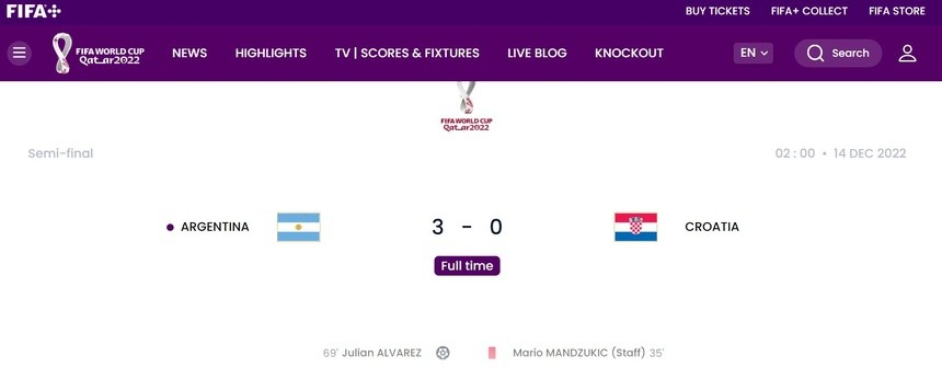 Tấm thẻ đỏ không được nhìn thấy trong trận Argentina - Croatia - Bóng Đá