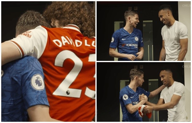 Pierre-Emerick Aubameyang and David Luiz joke around with Jorginho after controversial goal  - Bóng Đá