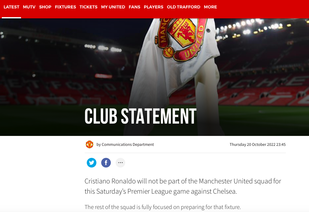CHÍNH THỨC! Man Utd phát đi thông báo trừng phạt Ronaldo cực nặng - Bóng Đá