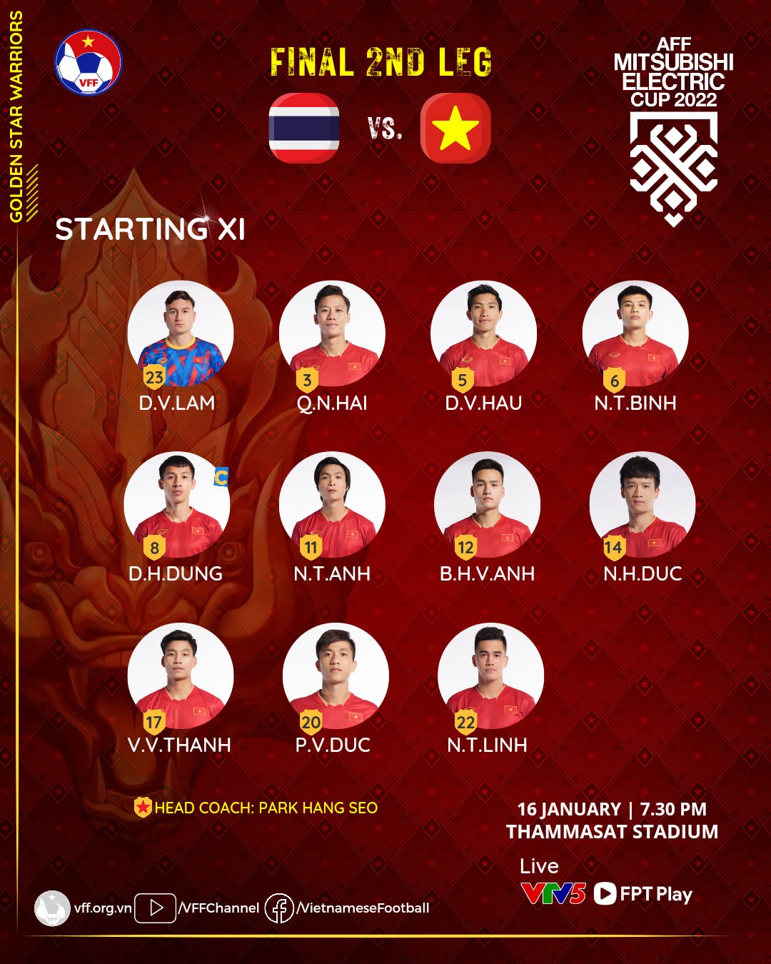 TRỰC TIẾP Thái Lan vs. Việt Nam: Quang Hải dự bị - Bóng Đá