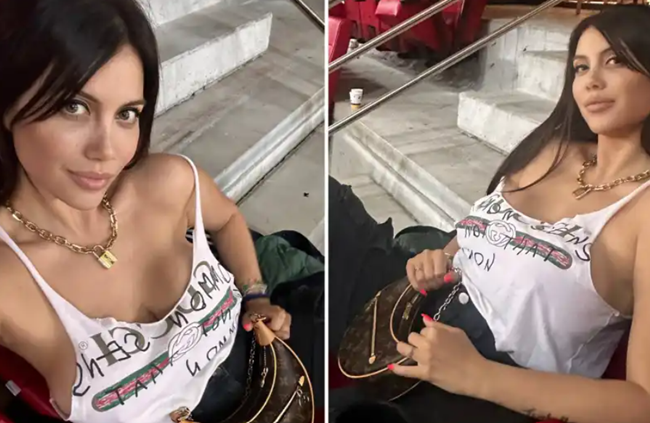 Wanda Nara joins no bra club and nearly spills out of skimpy tank top in empty stadium - Bóng Đá