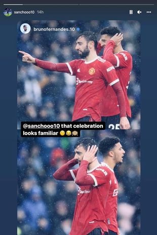 Bruno Fernandes claims Jadon Sancho copied his celebration in shot at Leeds fans - Bóng Đá