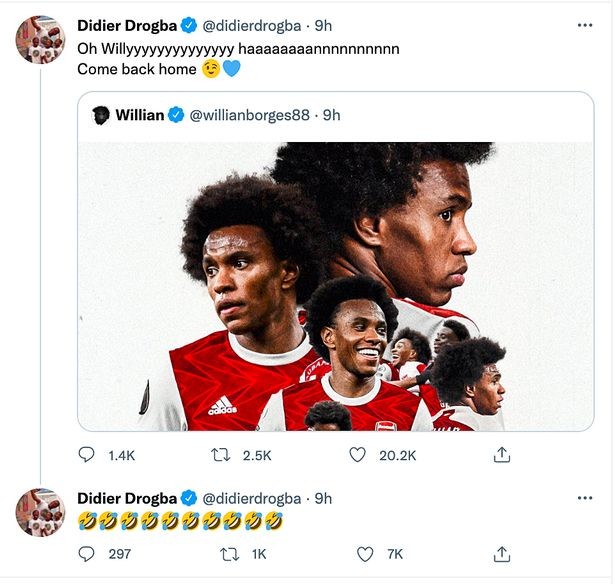 Chelsea legend Didier Drogba laughs at Arsenal after Willian leaves club - Bóng Đá