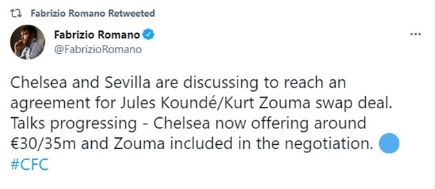 Talks progressing - Chelsea now offering around €30/35m and Zouma included in the negotiation for Kounde - Bóng Đá