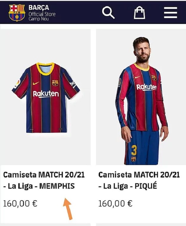 Memphis Depay's shirt appears on Barcelona's online store! - Bóng Đá
