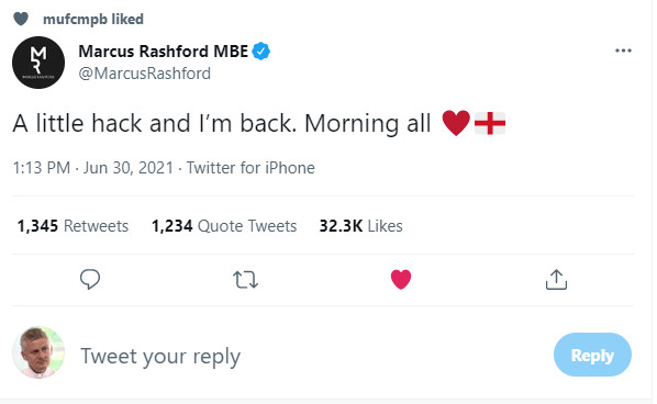 Trang cá nhân Rashford bị hack? - Bóng Đá