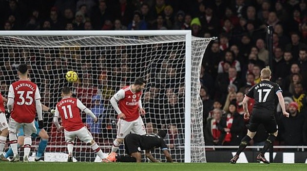 Một rừng cầu thủ Arsenal bủa vây cũng không thể cản De Bruyne nổ súng - Bóng Đá