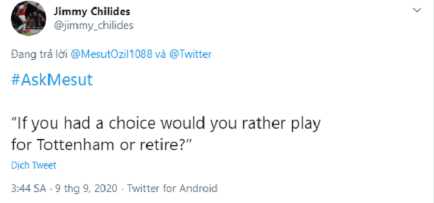 Mesut Ozil sends Arsenal fans into meltdown with savage tweet about why he would never join Tottenham - Bóng Đá