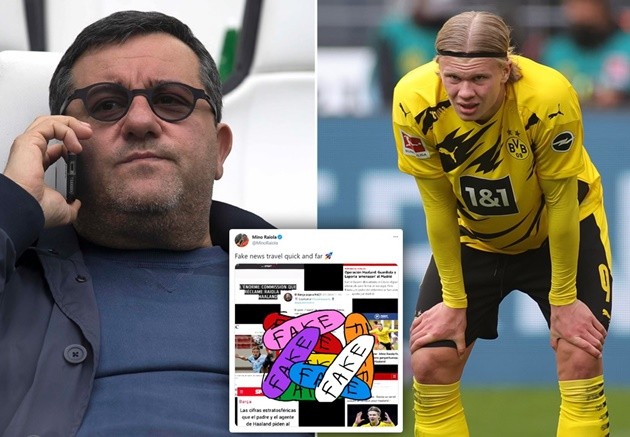 'Fake news travels quick and far' - Raiola hits back at Haaland reports amid Barcelona and Real Madrid transfer talk - Bóng Đá