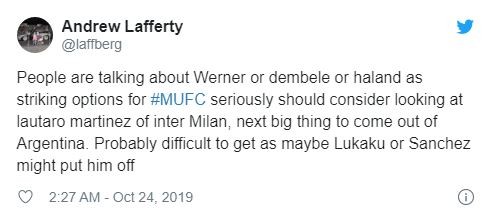 Lautaro Martinez Manchester United fans identify new striker target Ole Gunnar Solskjaer should sign in January - Bóng Đá