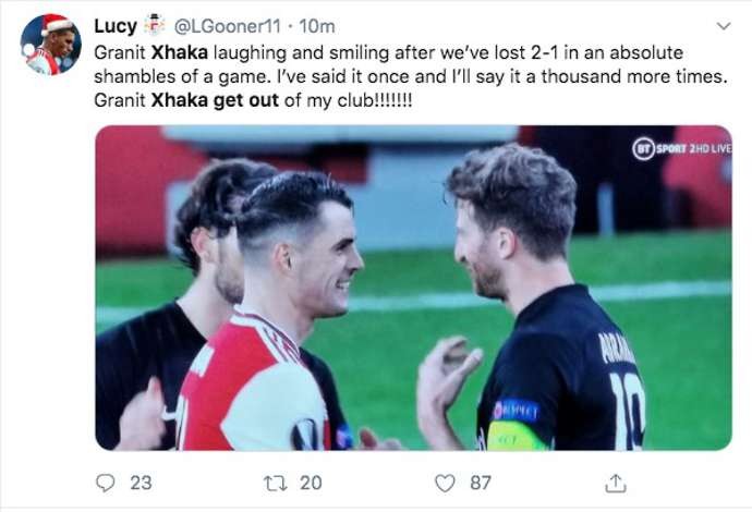 Granit Xhaka’s reaction after 2-1 defeat v Eintracht Frankfurt angers Arsenal fans - Bóng Đá