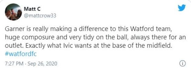 Watford fans react to James Garner's performance on first Championship start - Bóng Đá