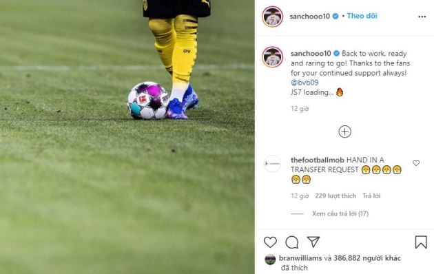 Man Utd fans positive Jadon Sancho transfer on next year after Instagram message - Bóng Đá